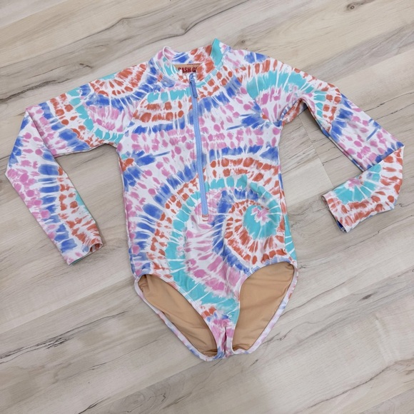 Crewcuts Other - Crewcuts Girls Long Sleeve Tie Dye One Piece Sz 10 UPF 50 + pink blue white